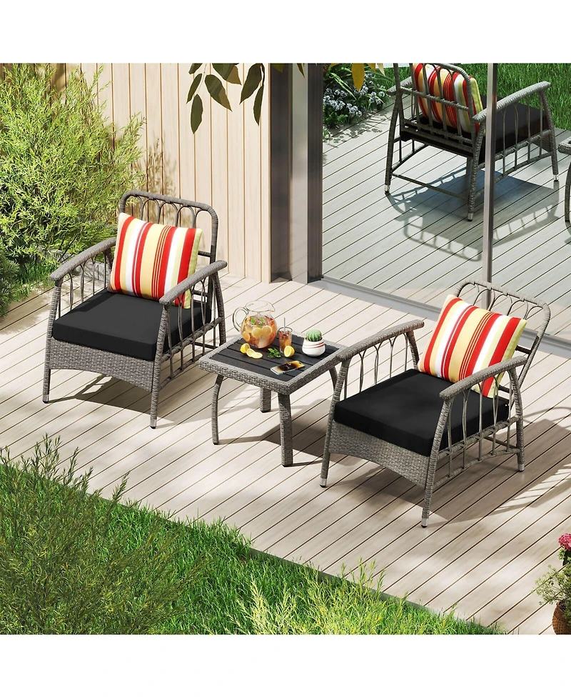 Costway 3 Piece Patio Pe Wicker Furniture Set with 5-Level Adjustable Backrest Bistro Set