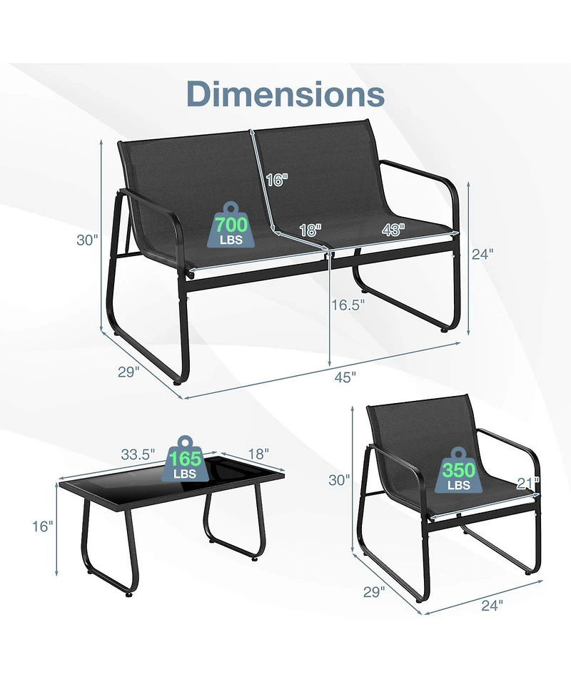 Costway Piece Patio Furniture Set Fabric Lawn Chairs and Loveseat with Coffee Table
