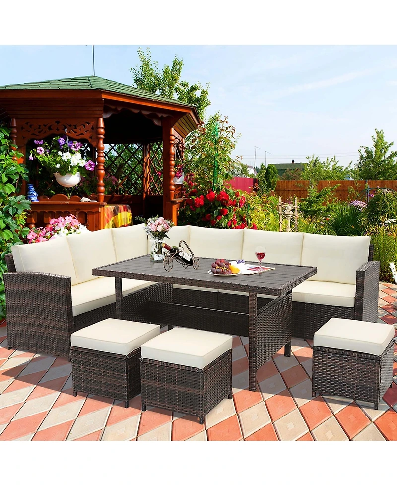 Costway 7 Piece Patio Furniture Set Rattan Sectional Conversation Sofa Coffee Table Porch