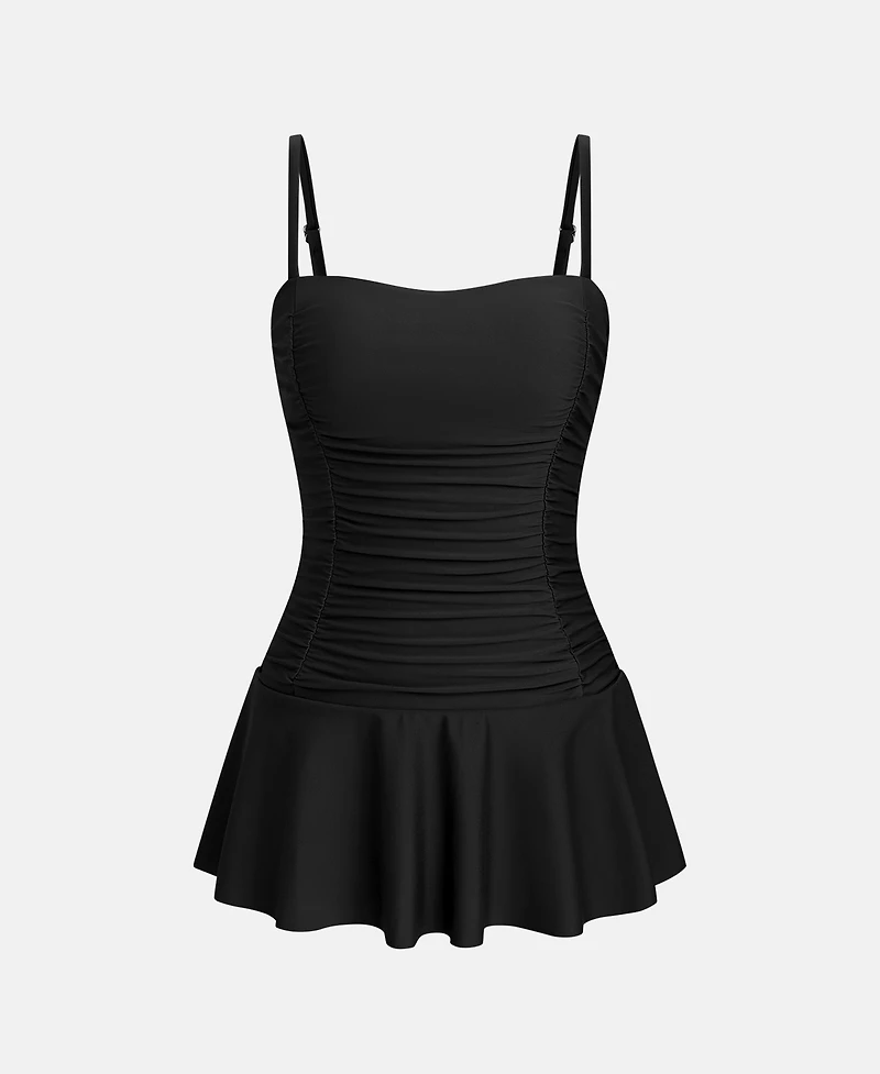 Cupshe Women's Square Neck Ruched Tummy One Piece Swimdress