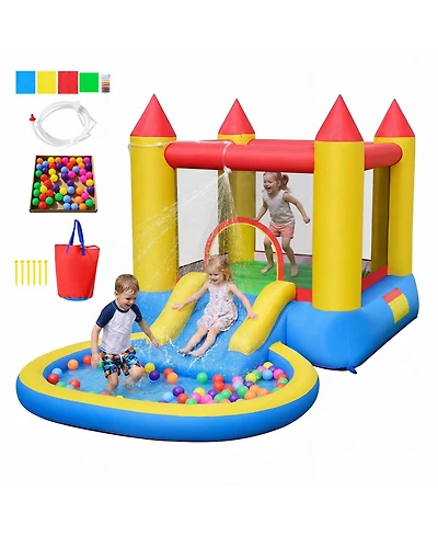 Gymax Inflatable Bounce House w/ Splash Pool Water Slide and Bouncy Area for Kids