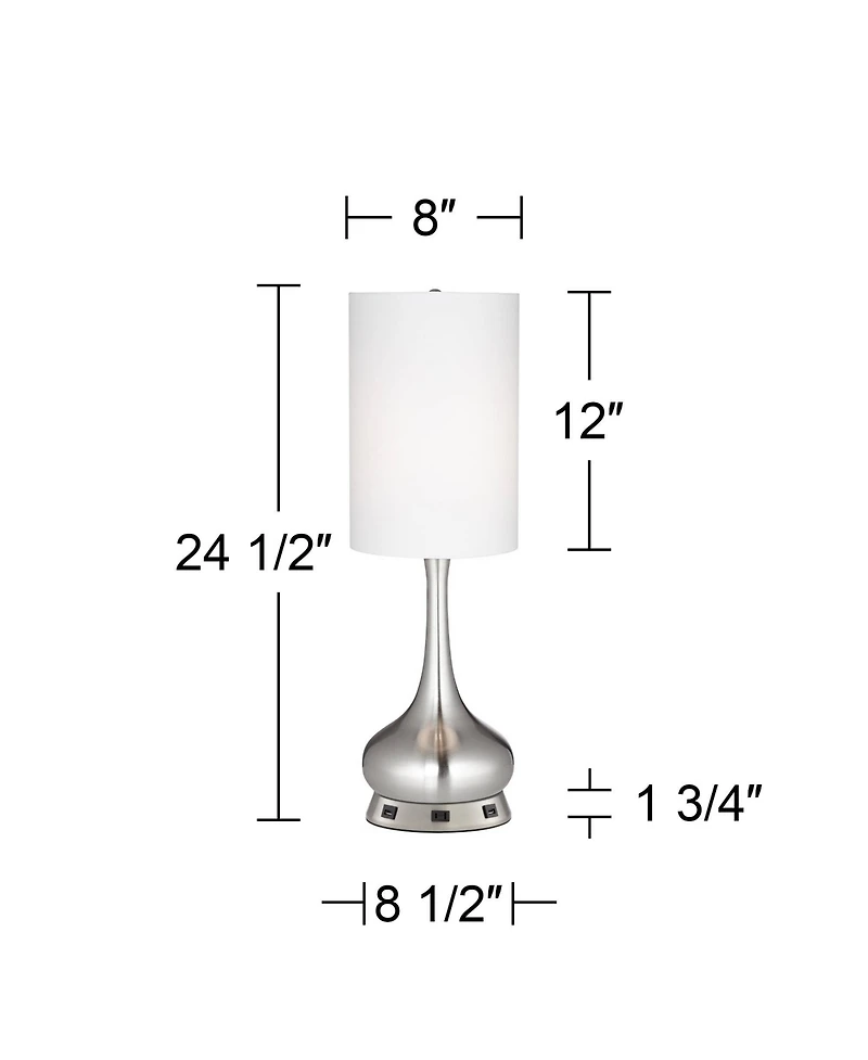 360 Lighting Modern Table Lamp with Usb and Ac Power Outlet Workstation Charging Base 24.5" High Brushed Nickel Droplet Living Room Desk Bedroom