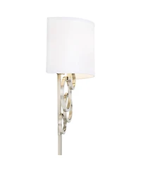 Possini Euro Design Circles Modern Wall Light Sconces Set of 2 Smart Sockets Brushed Nickel Plug-In 12" Fixture Off-White Shades Bedroom