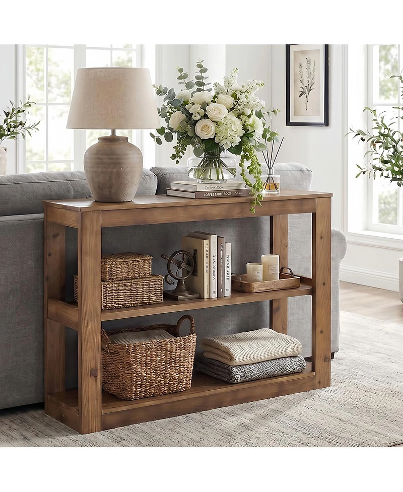 Tribesigns 41.33" Solid Wood Console Table with 3-Tier Open Shelves, Modern Farmhouse Rustic Entryway Sofa Table