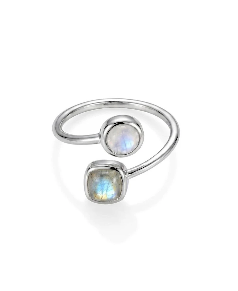 Adornia Fine Silver Plated Labradorite and Moonstone Wrap Ring