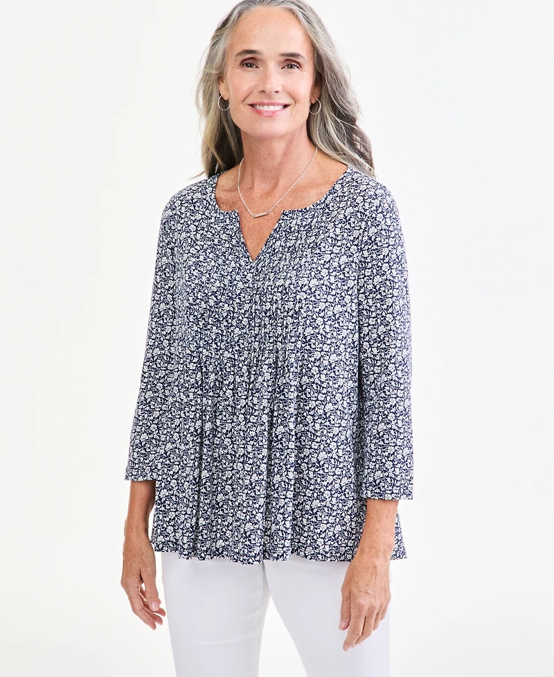 Style & Co Women's Pleated 3/4-Sleeve Knit Top, Macy's Exclusive
