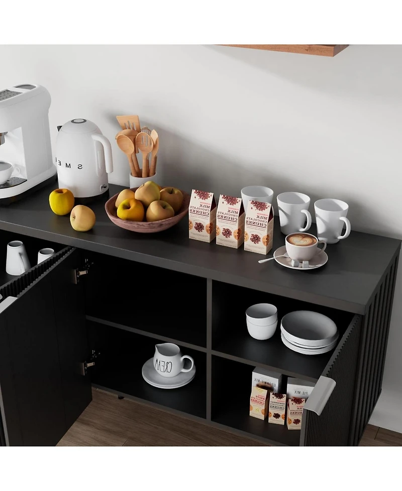 Logicfox Fluted File Cabinet Multifunctional Storage Sideboard with Adjustable Shelves