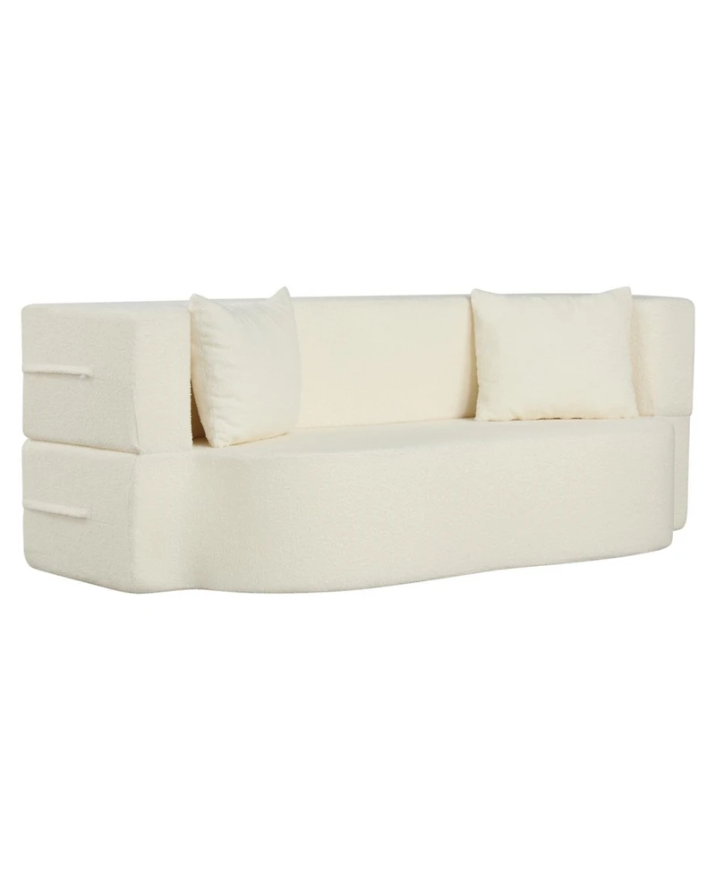 Slickblue 2-in-1 Floor Sofa Bed with Teddy Fleece Upholstery and 2 Cushions