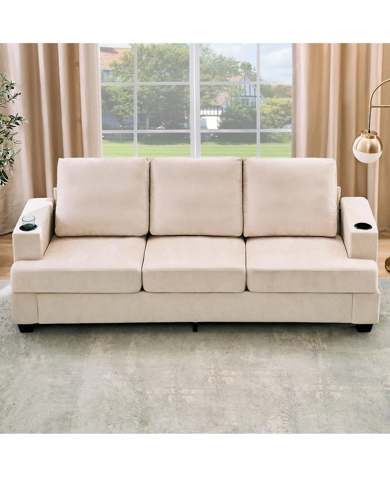 homfan Modern Deep Seat 3-Seater Chenille Sofa - 89" Living Room Couch with Cup Holders, Side Storage Pockets, Comfortable Sectional, Sturdy Build.