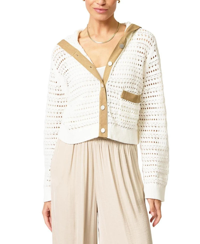 Central Park West Women's Avery Mixed Media Hooded Cardigan