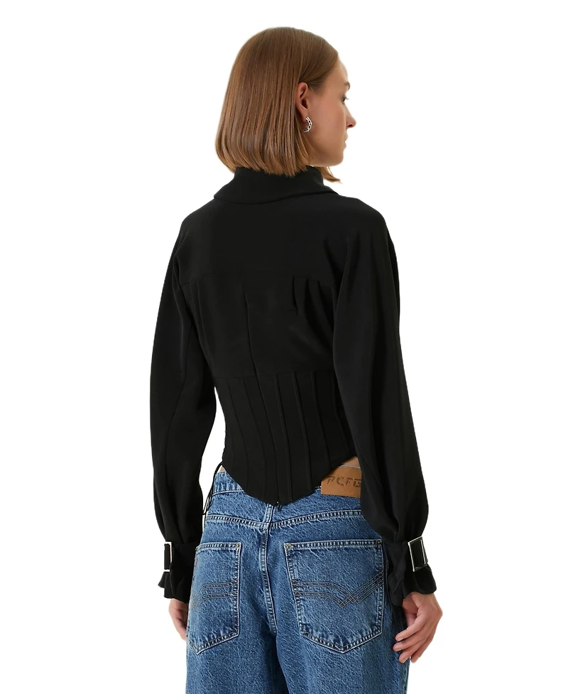 Pcfg Women's Tops and Tees Wool-Blend Corset Blouse