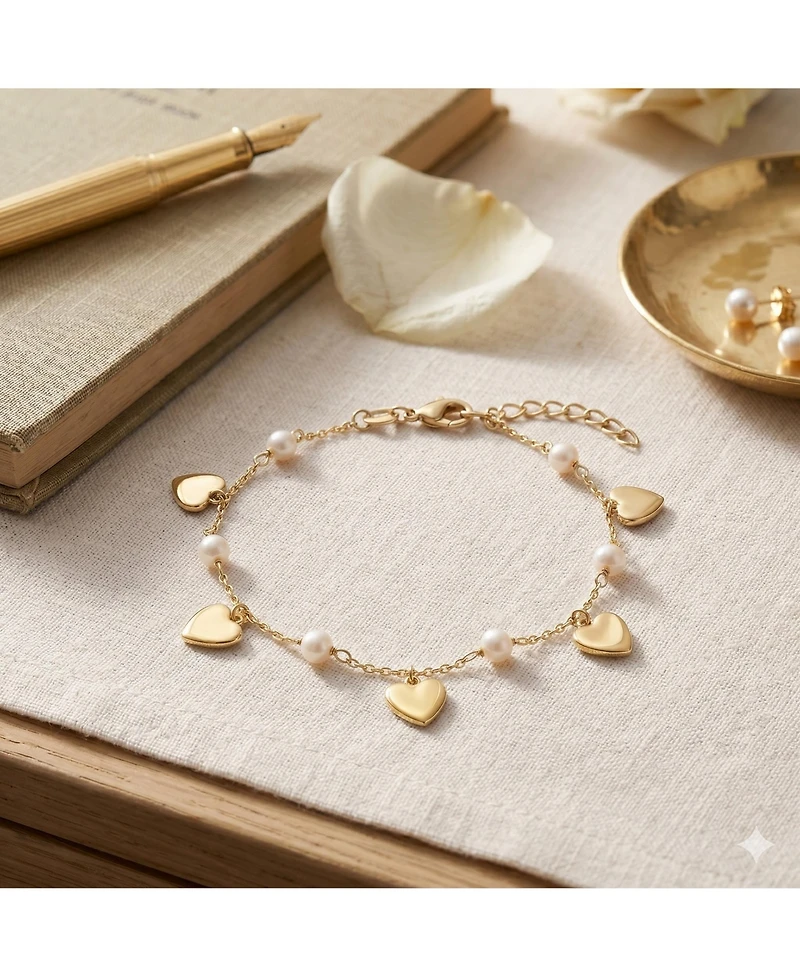 Simona Polished Heart Charm Pearl Anklet