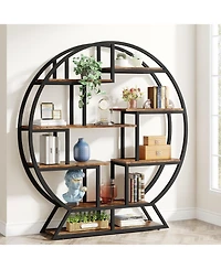 Slickblue 63 Inch Round Bookcase with Open Staggered Display Shelves