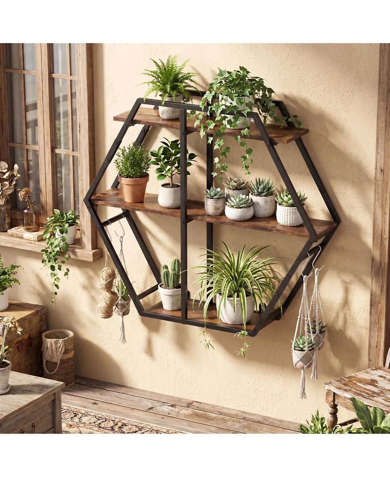 Slickblue Modern 3-Tier Bookshelf with S-Shaped Hooks and Geometric Design