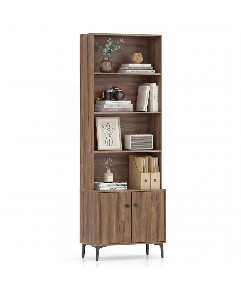Slickblue Bookshelf with 2 Cabinet Doors and Anti-Tip Safety Straps for Storage
