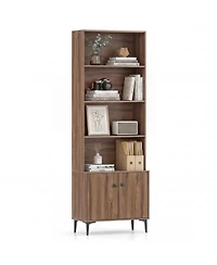 Slickblue Bookshelf with 2 Cabinet Doors and Anti-Tip Safety Straps for Storage