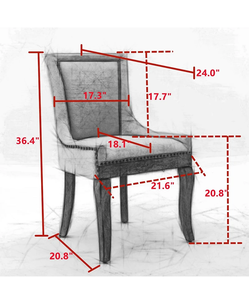 Clihome Furniture, Ultra Side Dining Chair, Thickened fabric chairs with neutrally toned solid wood legs, Bronze nail head, Set of 2