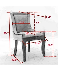 Clihome Furniture, Ultra Side Dining Chair, Thickened fabric chairs with neutrally toned solid wood legs, Bronze nail head, Set of 2