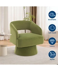 homfan Modern Swivel Barrel Chairs, Soft Round Lounge Chairs, Hollowed Back, 360degree(s) Rotating Base for Living Room, Bedroom, Vanity, Reading Nook