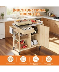 homfan Portable Bar Cart, 44 Inch Stainless Steel Top Kitchen Island with Storage Cabinet and Drawer for Patio or Backyard