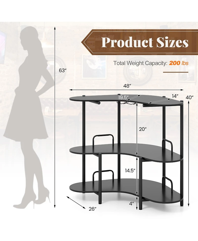 Slickblue Modern 3-Tier Liquor Bar Table with Stemware Holder and Storage Rack