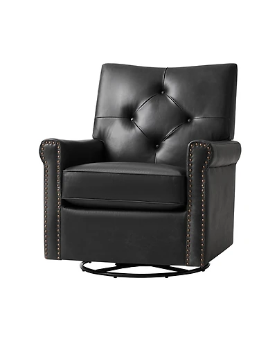 Hulala Home Stratton Transitional Genuine Leather Swivel Rocker Chair with Tufted Back