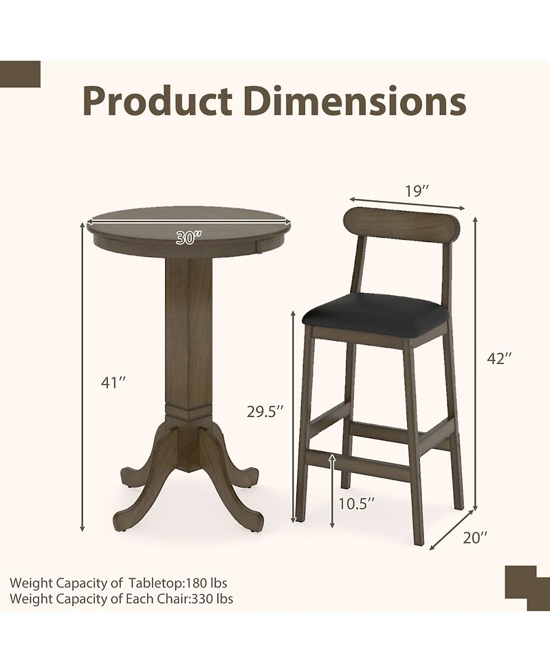 Slickblue 3 Piece Pub Table Set with 2 Stools and Round Wood Bar Table