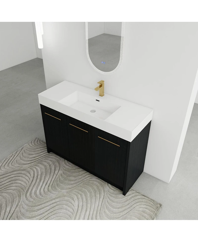 Sillysis Modern Chestnut Bathroom Vanity with Resin Sink, Soft Close Doors