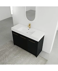 Sillysis Modern Chestnut Bathroom Vanity with Resin Sink, Soft Close Doors