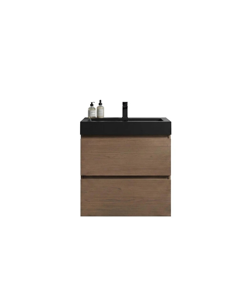 Sillysis Floating Bathroom Vanity with Double Storage Drawers, Soft Close Glides, Handle-Free Modern Design, Pre-assembled