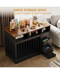 homfan Dog Crate Tv Stand, Farmhouse Media Console with Storage Drawers and Pet Bowl, Heavy Duty Indoor Kennel Table for Small Medium Dogs