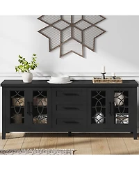 homfan70'inch Tv Stand, Farmhouse Entertainment Center with Glass Door, 2 Storage Cabinets and 3 Drawers, Modern Media Console Table