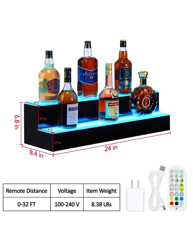 homfan Led Illuminated Acrylic Liquor Bottle Shelf, Remote and App Controlled Multi-power Display Rack for Home Bar Ktv Club