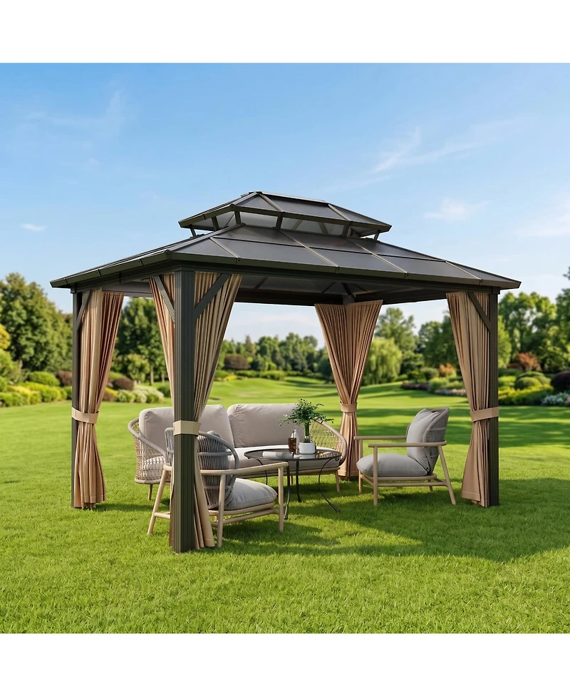 homfan Hardtop Pc Gazebo Patio with Double Roof and Metal Frame for Patio, Garden, Backyard, Lawn