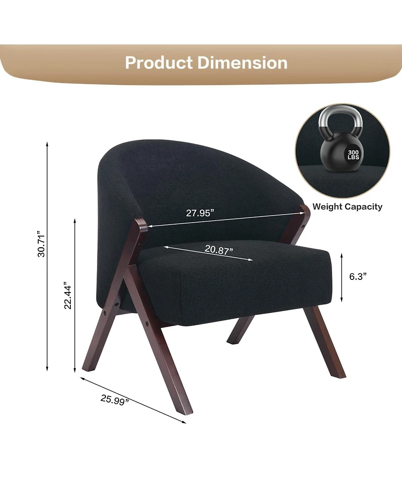 homfan Modern Comfort Accent Chair for Living Room, Upholstered Armchair with Wood Frame, Linen or Fleece Soft, Easy Assembly
