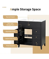 Sillysis 30 Inch Modern Bathroom Vanity with Storage Cabinet, Solid Wood Legs, Flip Drawer and Adjustable Shelves