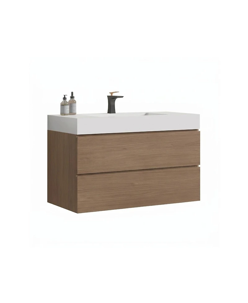 Sillysis Floating Bathroom Vanity with Double Storage Drawers, Soft Close Glides, Handle-Free Modern Design, Pre-assembled