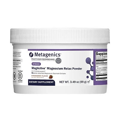 Metagenics MagActive Magnesium Relax Powder Magnesium Supplement for Calming Support Aids Tension, Irritability 99 Gram, Strawberry Flavor