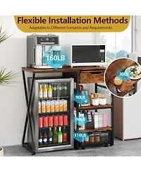 homfan 45-Inch Coffee Bar Cabinet with Mini Fridge Space Microwave Shelf Power Outlets Beverage Wine Storage Station Kitchen Pantry Organizer