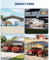 homfan Hardtop Steel Carport with Solar Light, Heavy Duty Metal Vehicle Shelter for Cars Trucks Boats Driveway Patio