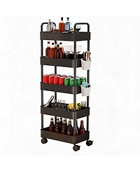 homfan 5 Tier Bar Cart, 16 Inch Slim Rolling Utility Shelf Cart with Side Baskets and Locking Wheels for Kitchen or Pantry