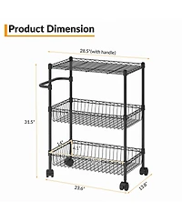 homfan 3 Tier Bar Cart, 28 Inch Heavy Duty Metal Storage Cart with Adjustable Shelves and Locking Wheels for Kitchen or Pantry