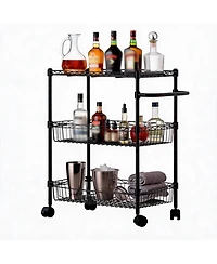 homfan 3 Tier Bar Cart, 28 Inch Heavy Duty Metal Storage Cart with Adjustable Shelves and Locking Wheels for Kitchen or Pantry