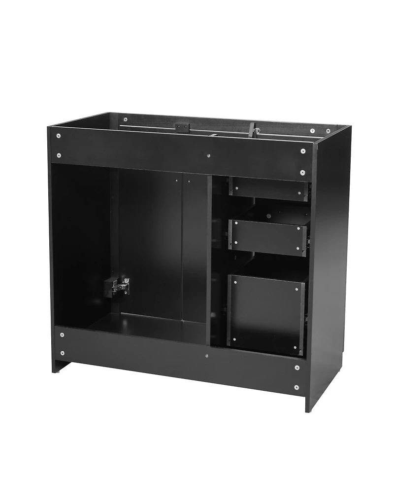 Sillysis 36 Inch Modern Freestanding Bathroom Vanity without Top, Solid Wood Frame, 3 Drawers Storage, Soft Close Doors