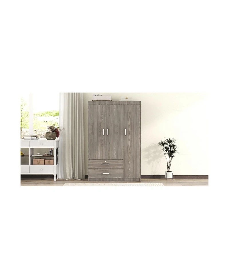 Streamdale Furniture 3-Door Wardrobe with 2 Drawers Wood Grain Effect