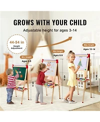 Yobtop 3-in-1 Kids Art Easel, Double-Sided Wooden Magnetic Whiteboard Chalkboard,Adjustable Height for 3-14