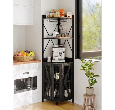 homfan Foldable Corner Wine Rack, 4-Tier Mdf and Metal Storage Cabinet, Space-Saving Organizer