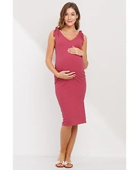 Hello Miz Maternity Ribbed Bodycon Nursing Dress with Tie Shoulders