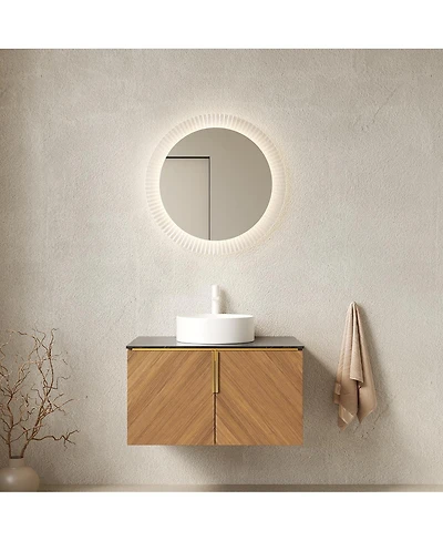 Sillysis Floating Bathroom Vanity Cabinet with Ceramic Vessel Sink, Sintered Stone Countertop, Large Storage