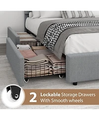 homfan Twin Modern Boucle Upholstered Platform Bed Frame with 2 Storage Drawers, Sturdy Mdf and Wooden Slats, No Box Vernal Needed